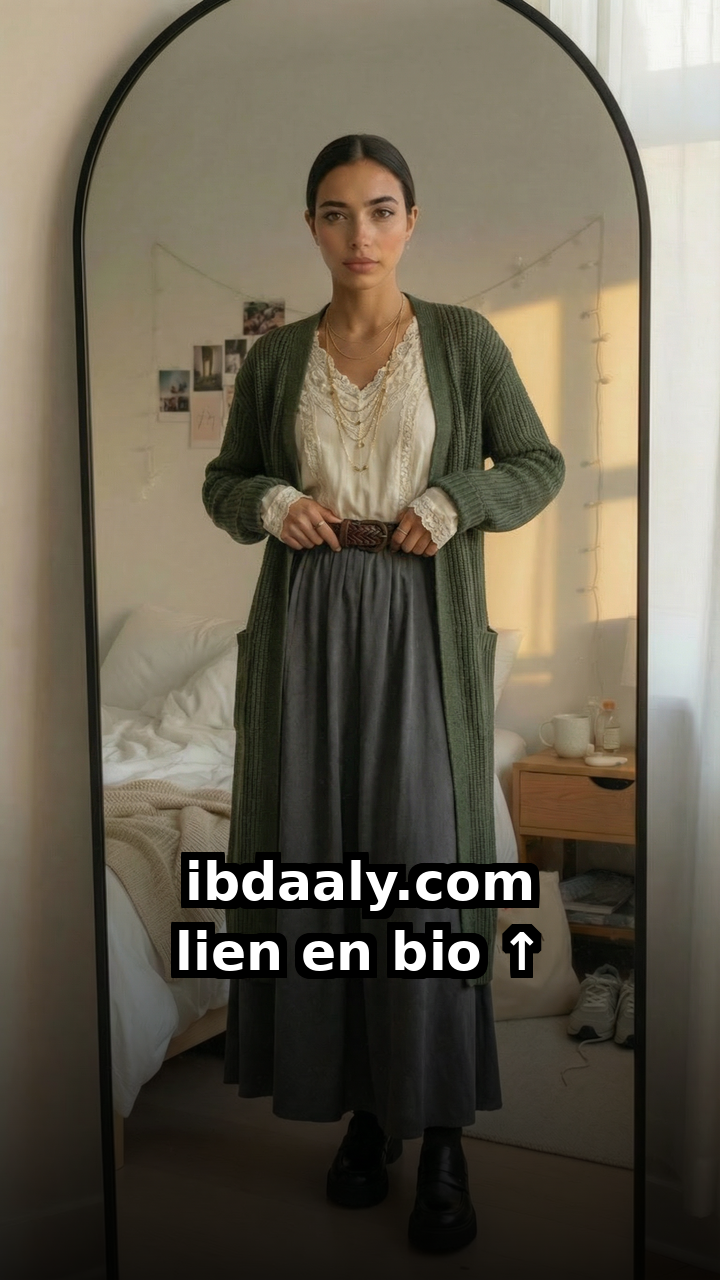 AI model photo after — cardigan and dress on model