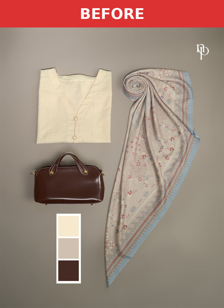 BEFORE: flat lay of an ombre pleated open abaya on a white surface