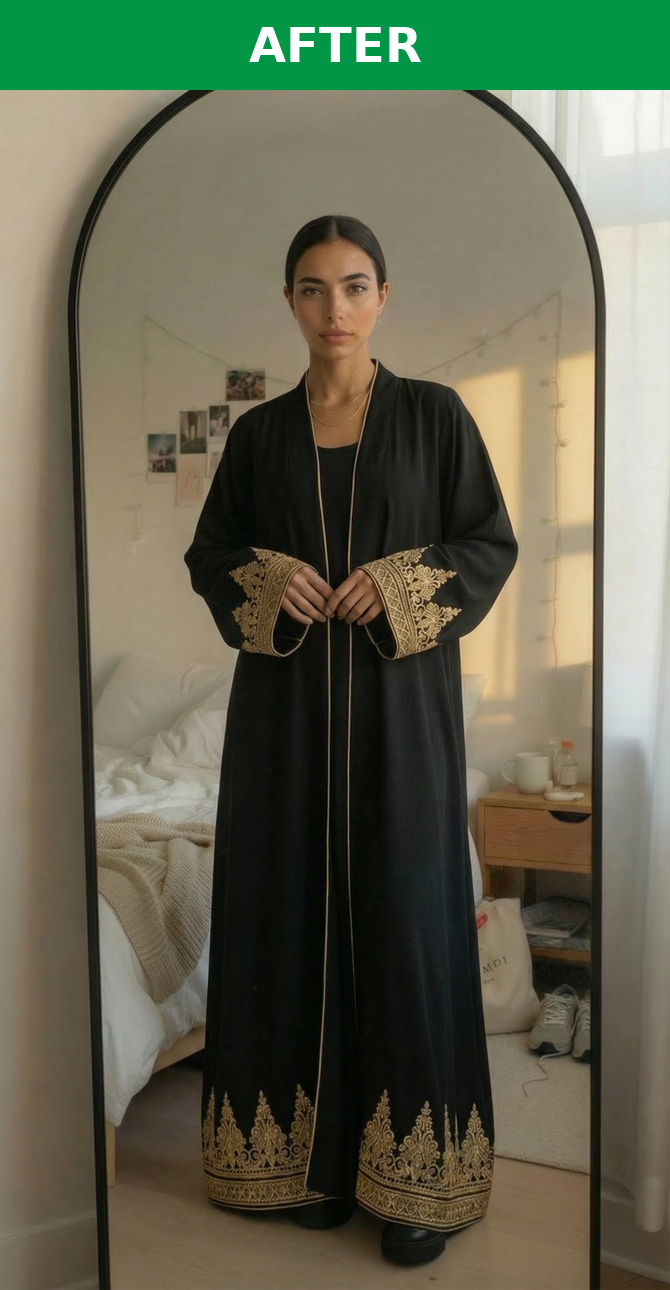 Photo mannequin IA après — vêtements portés sur mannequin